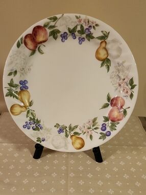 Corelle "Chutney" Pattern Dinner Plate with Fruit Border - Yellow, Purple, Green